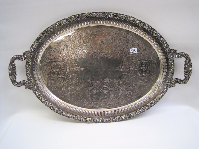 Appraisal: ENGLISH SILVER PLATE SERVING TRAY with relief grape vine pattern