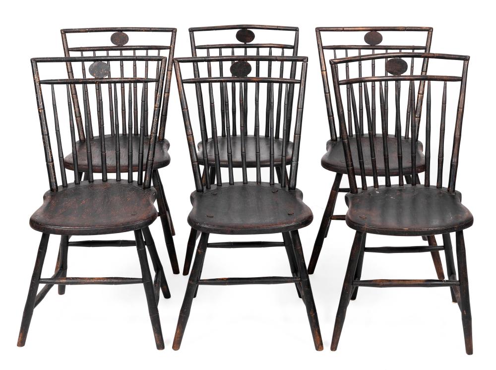 Appraisal: SET OF SIX WINDSOR ROD-BACK SIDE CHAIRS NEW ENGLAND CIRCA