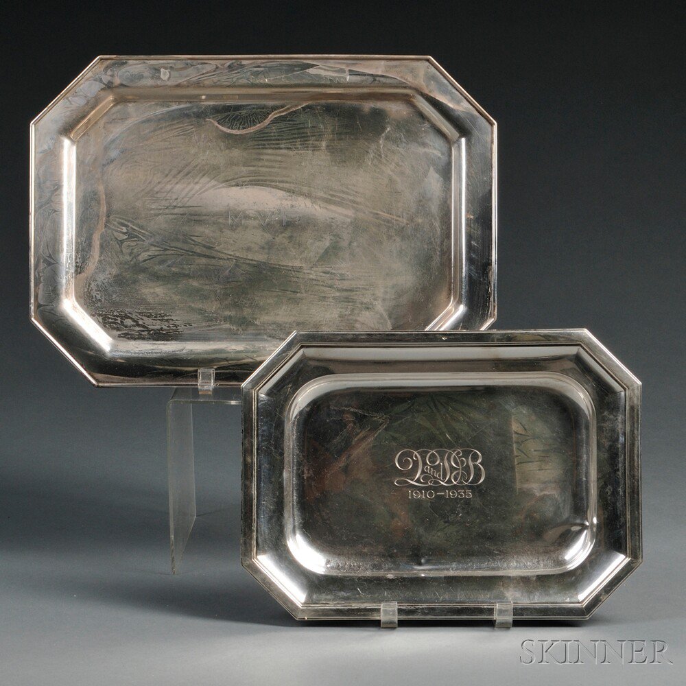 Appraisal: Two Silver Serving Trays each rectangular a French silver tray