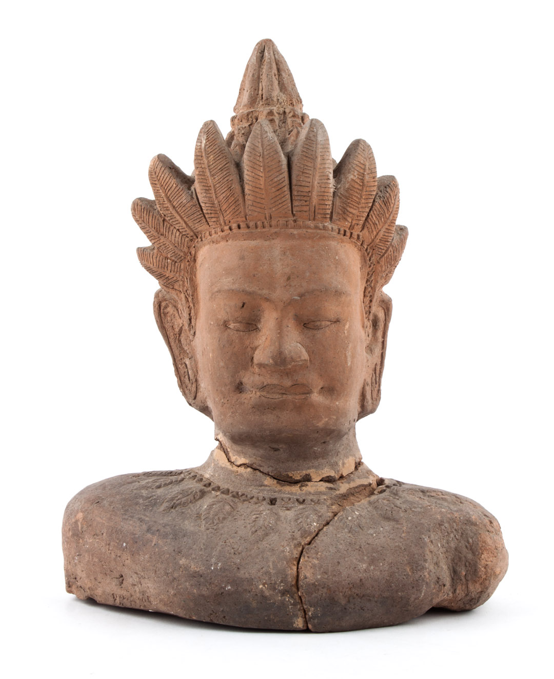 Appraisal: Khmer terracotta portrait bust of a gentleman wearing a peaked