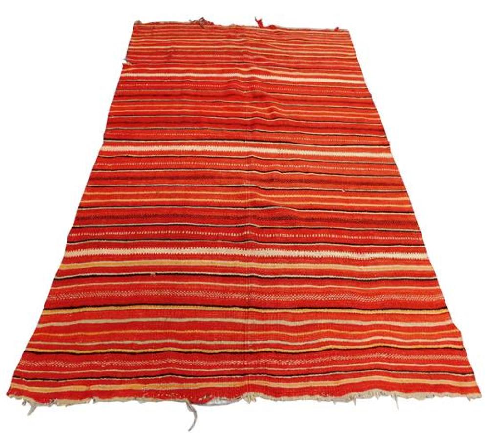 Appraisal: TRIBAL Navajo transitional banded blanket c - red ground with