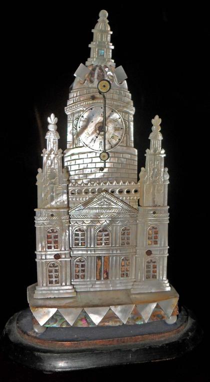 Appraisal: French mother of pearl miniature cathedral clocklate th century