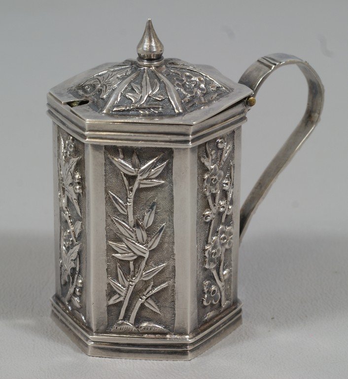 Appraisal: China Trade Silver Mustard Pot marks to base with glass