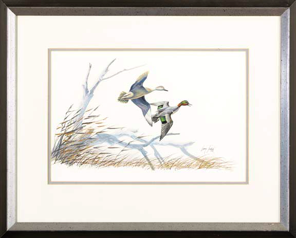 Appraisal: Larry Torchik American Contemporary Two Teal in Flight Over Marsh