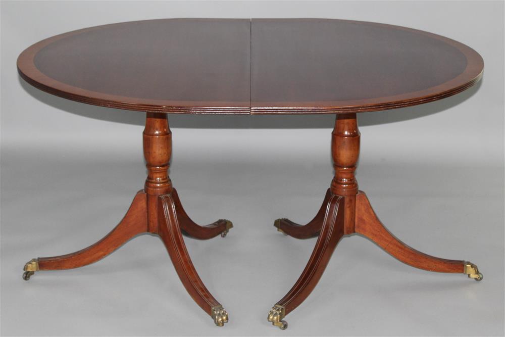 Appraisal: REGENCY STYLE DOUBLE PEDESTAL MAHOGANY DINING TABLE WITH BANDING INCLUDING