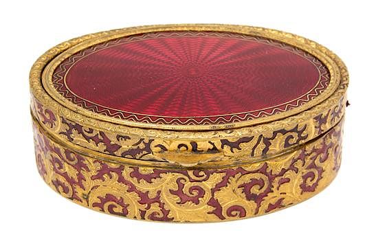 Appraisal: An Austrian Gilt Bronze and Enamel Snuff Box Width x