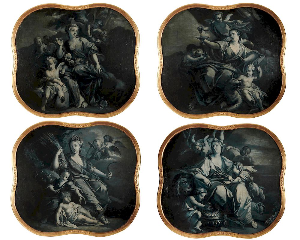 Appraisal: Set of Four Continental Paintings en Grisaille depicting the Four