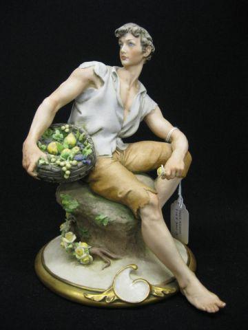 Appraisal: Italian Porcelain Figurine of a Seated Man with basket of