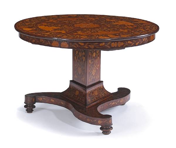 Appraisal: A Dutch Neoclassical marquetry and walnut dining tablesecond quarter th