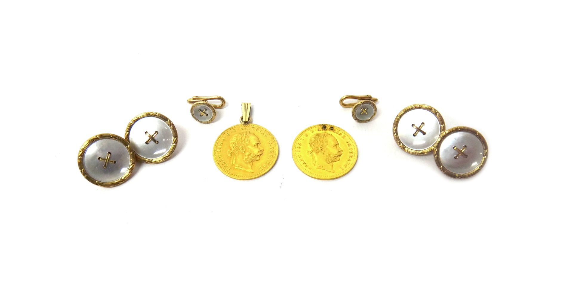 Appraisal: Two Austrian gold ducats and both mounted as jewellery a