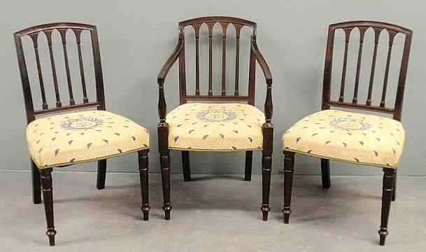 Appraisal: Set of three Sheraton mahogany chairs c side chairs one