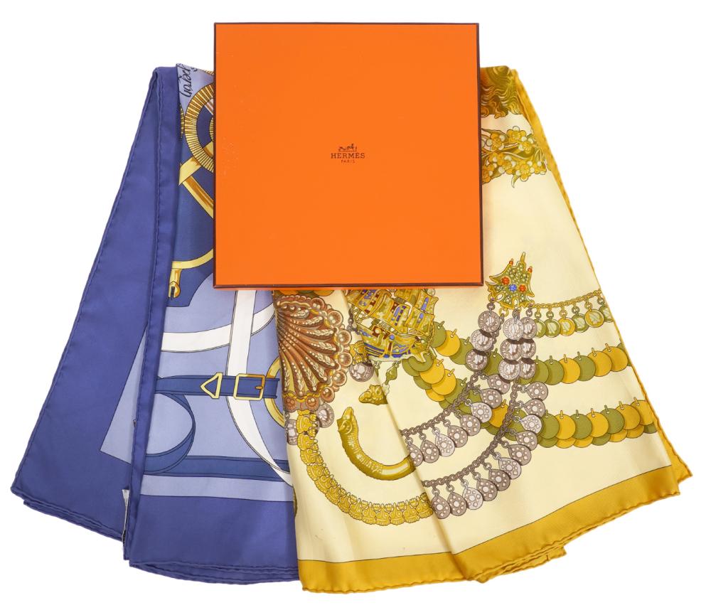 Appraisal: HERMES PARIS VINTAGE SILK SCARVES Hermes Paris vintage silk scarves