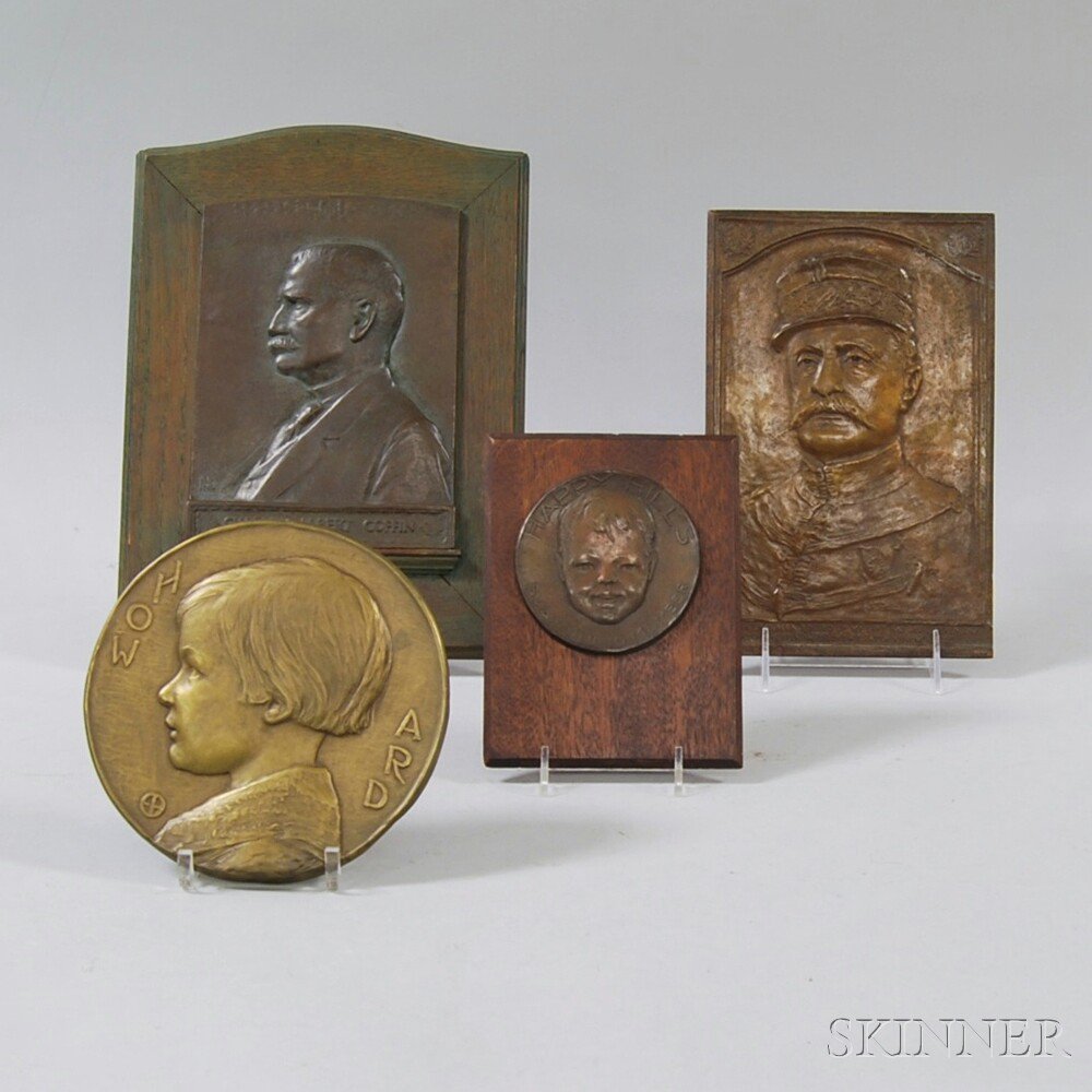 Appraisal: Four Bronze Portrait Plaques one of Ferdinand Foch by Allen