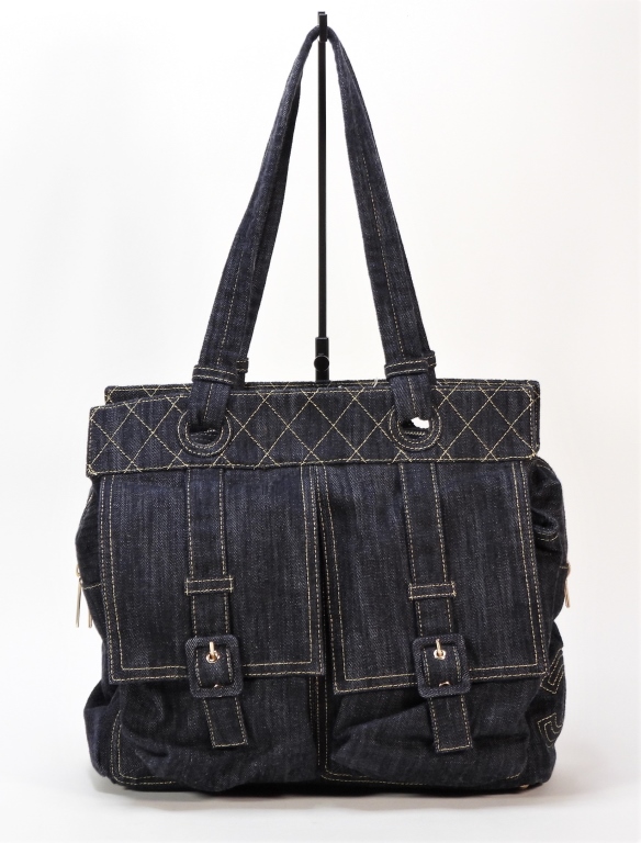 Appraisal: CHANEL DENIM BLUE JEAN BAG Two handle denim bag with