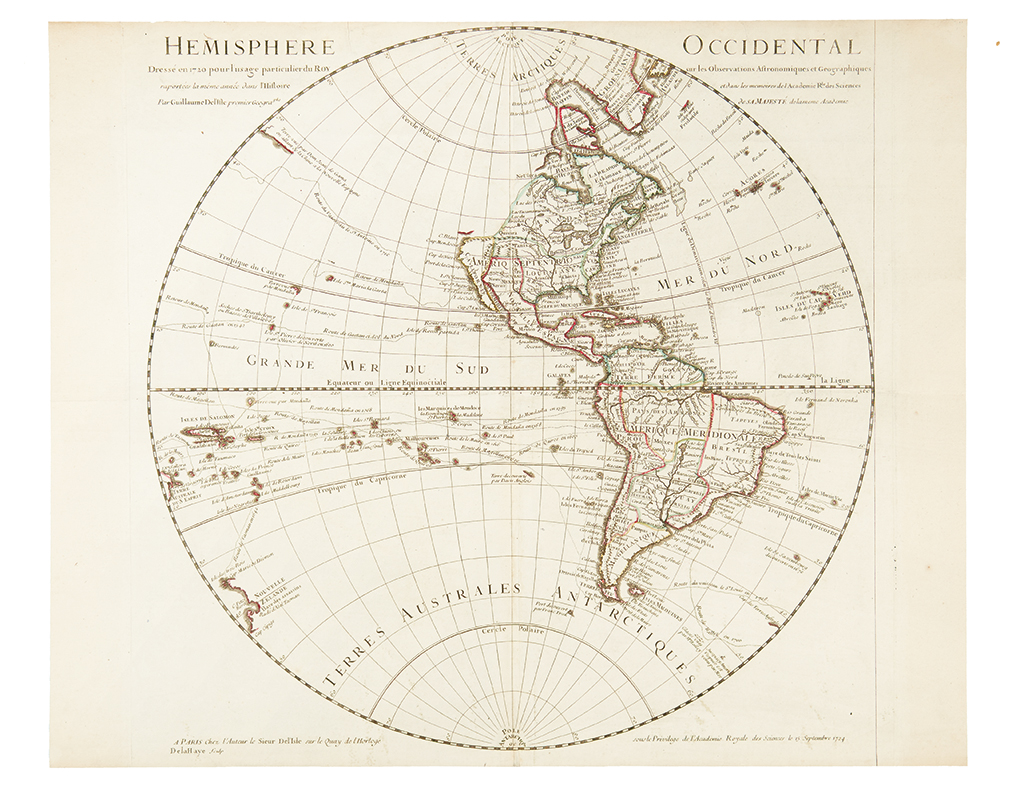 Appraisal: DELISLE GUILLAUME Hemisphere Occidental Dresse en Double-page engraved map x