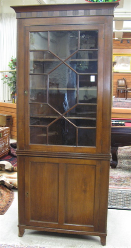 Appraisal: FEDERAL STYLE MAHOGANY CORNER CUPBOARD American th century The top