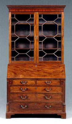 Appraisal: Fine Chippendale desk bookcase highly figured mahogany with oak linings