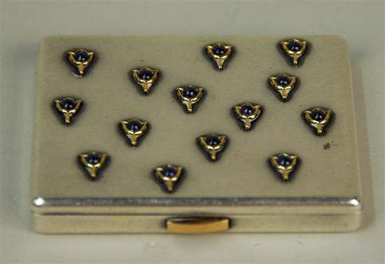 Appraisal: FRENCH SILVER YELLOW GOLD AND SAPPHIRE POWDER BOX length inches