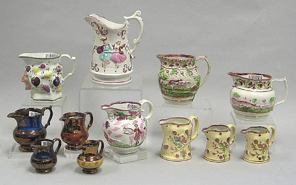 Appraisal: An assembled group of twelve pink and copper luster decorated