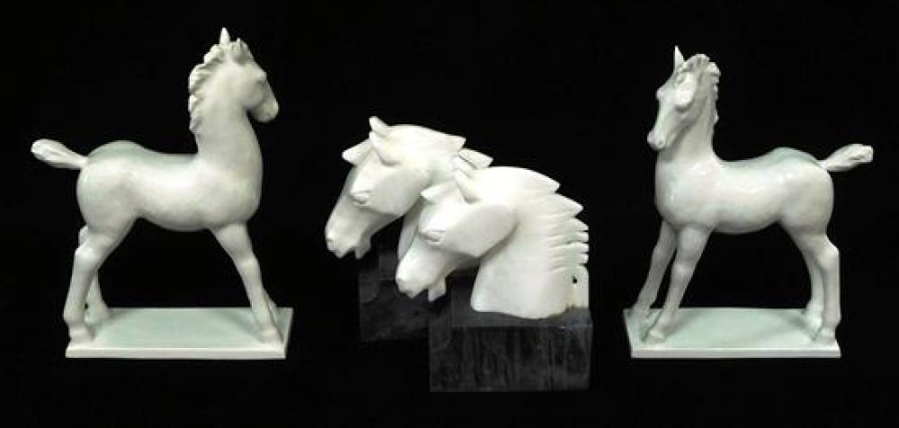 Appraisal: Horse themed figures and bookends four pieces Michael Powolny for