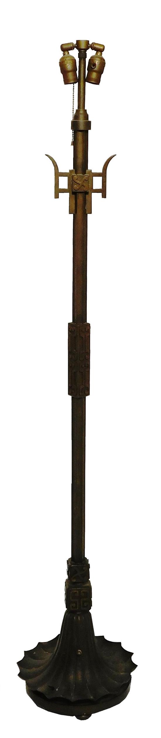 Appraisal: ASIAN Bronze floor lamp with Asian decorative motifs including key