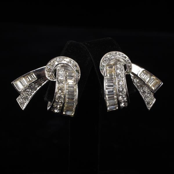 Appraisal: Boucher Art Deco Pave Diamante Peek-a-boo Clip Earrings