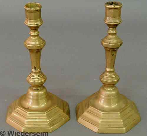 Appraisal: Pair of French brass candlesticks c with octagonal bases h