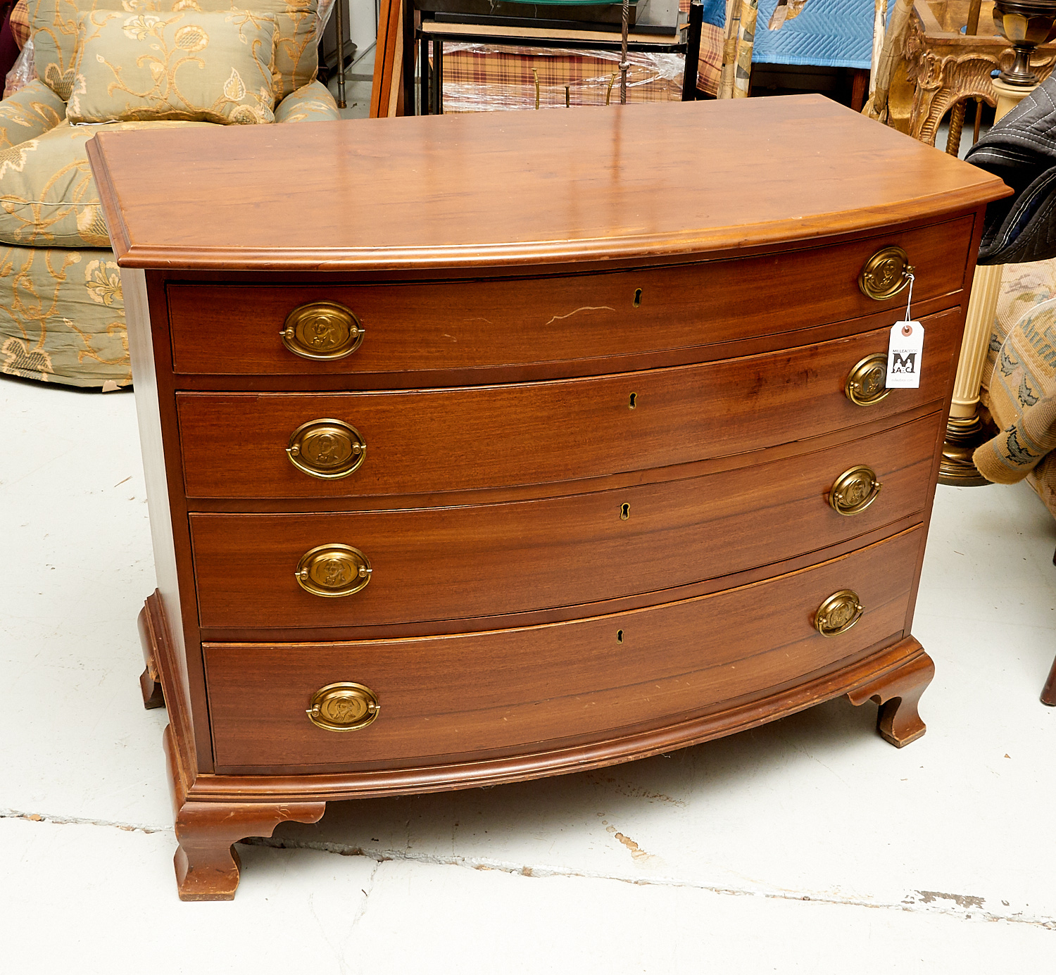 Appraisal: AMERICAN CHIPPENDALE BOW-FRONT CHEST th c with George Washington brass