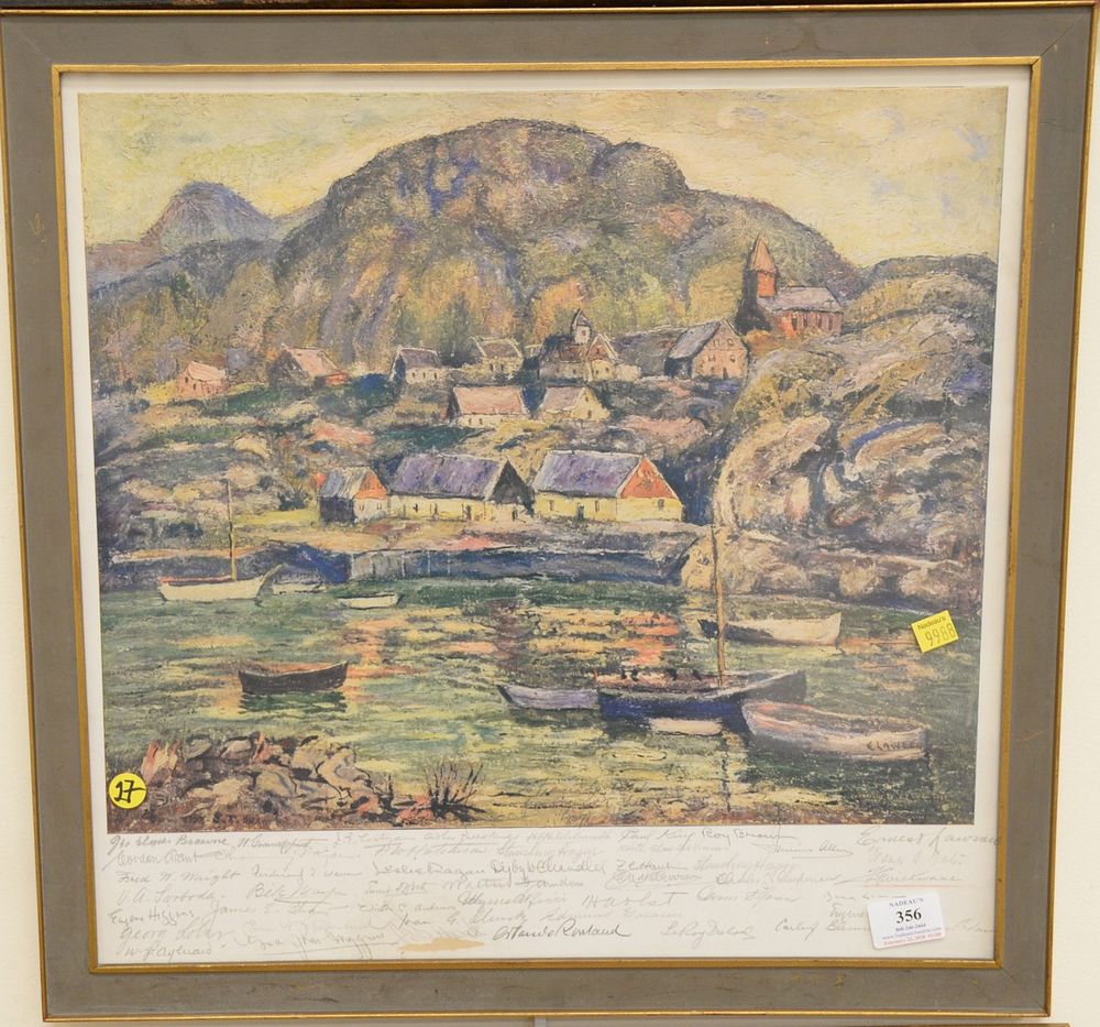 Appraisal: Ernest Lawson pencil signed print mountainous village cove pencil signed