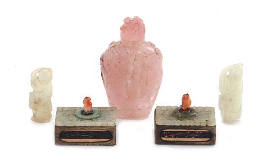 Appraisal: Chinese jade and rose quartz objects late Qing or Republic