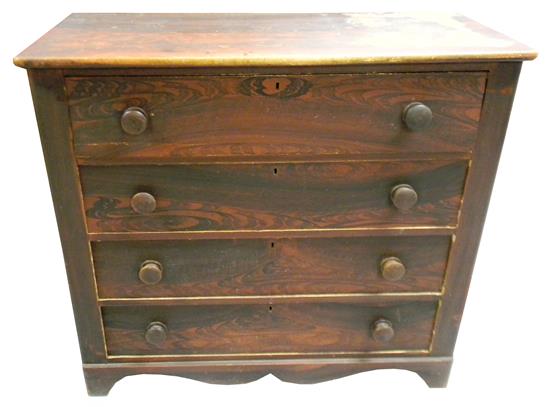 Appraisal: Early th C American grain-painted chest of four drawers circular