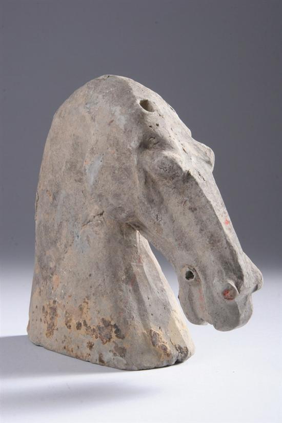 Appraisal: CHINESE GREY POTTERY HEAD OF HORSE Han Dynasty - in