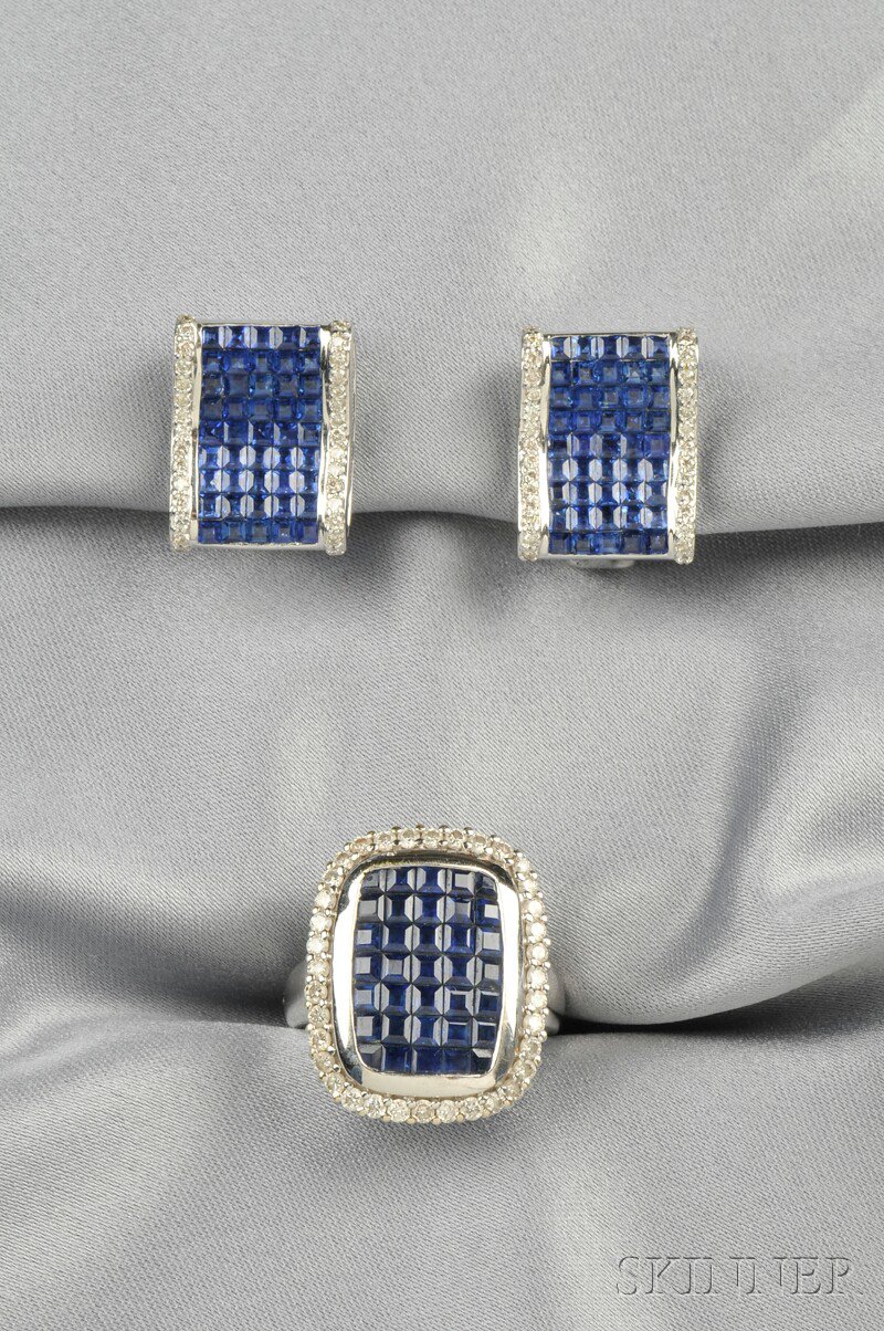 Appraisal: kt White Gold Sapphire and Diamond Suite the ring and