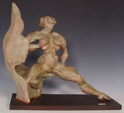 Appraisal: SIGNED CUBIST NUDE TERRACOTTA SCULPTURE '' h '' w affixed