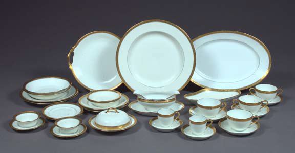 Appraisal: Extensive One-Hundred-Forty-Nine-Piece Limoges Chased Gold Band Porcelain Partial Dinner Service