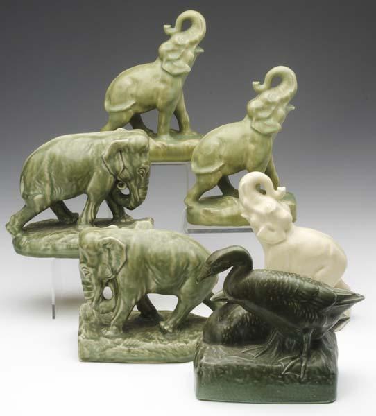 Appraisal: ROOKWOOD Six Production bookends five elephants and one with ducks