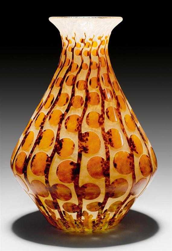 Appraisal: SCHNEIDER VASE circa Acid-etched yellow glass with orange overlay H