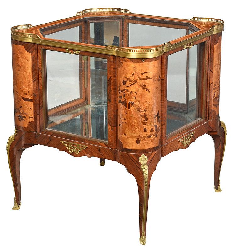 Appraisal: Louis XV Style Inlaid and Bronze Mounted Vitrine labels for