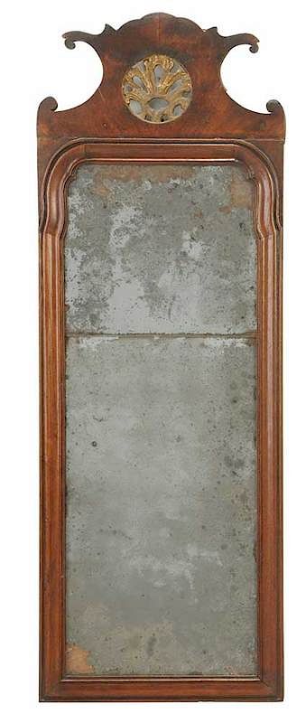 Appraisal: Queen Anne Walnut Parcel Gilt Mirror probably American th century