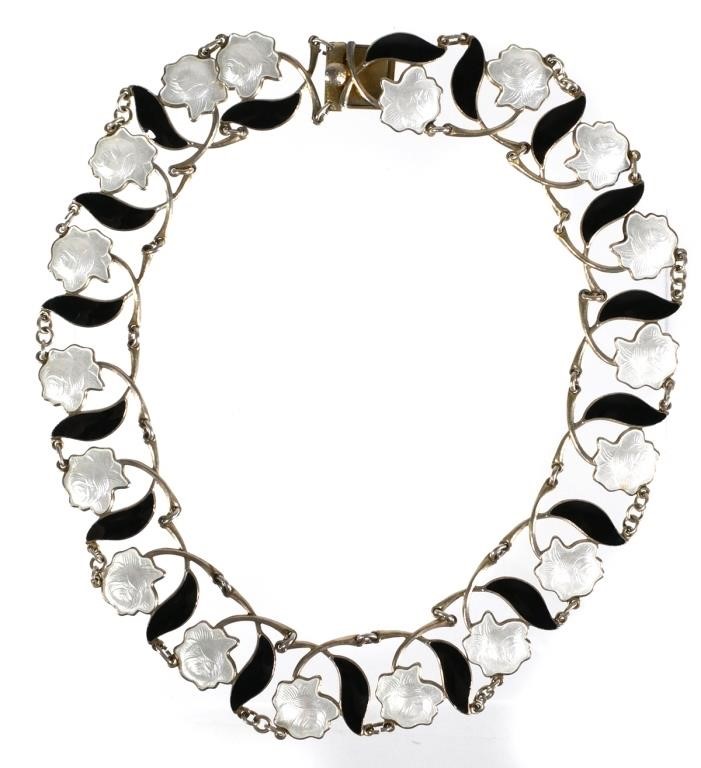 Appraisal: ARNE NORDLIE NORWAY STERLING ENAMEL NECKLACEBeautiful black and white guilloche