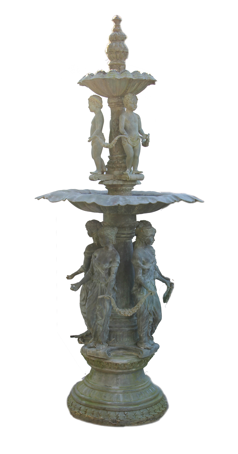 Appraisal: Continental style two-tier garden fountain decorated with putti upper tier