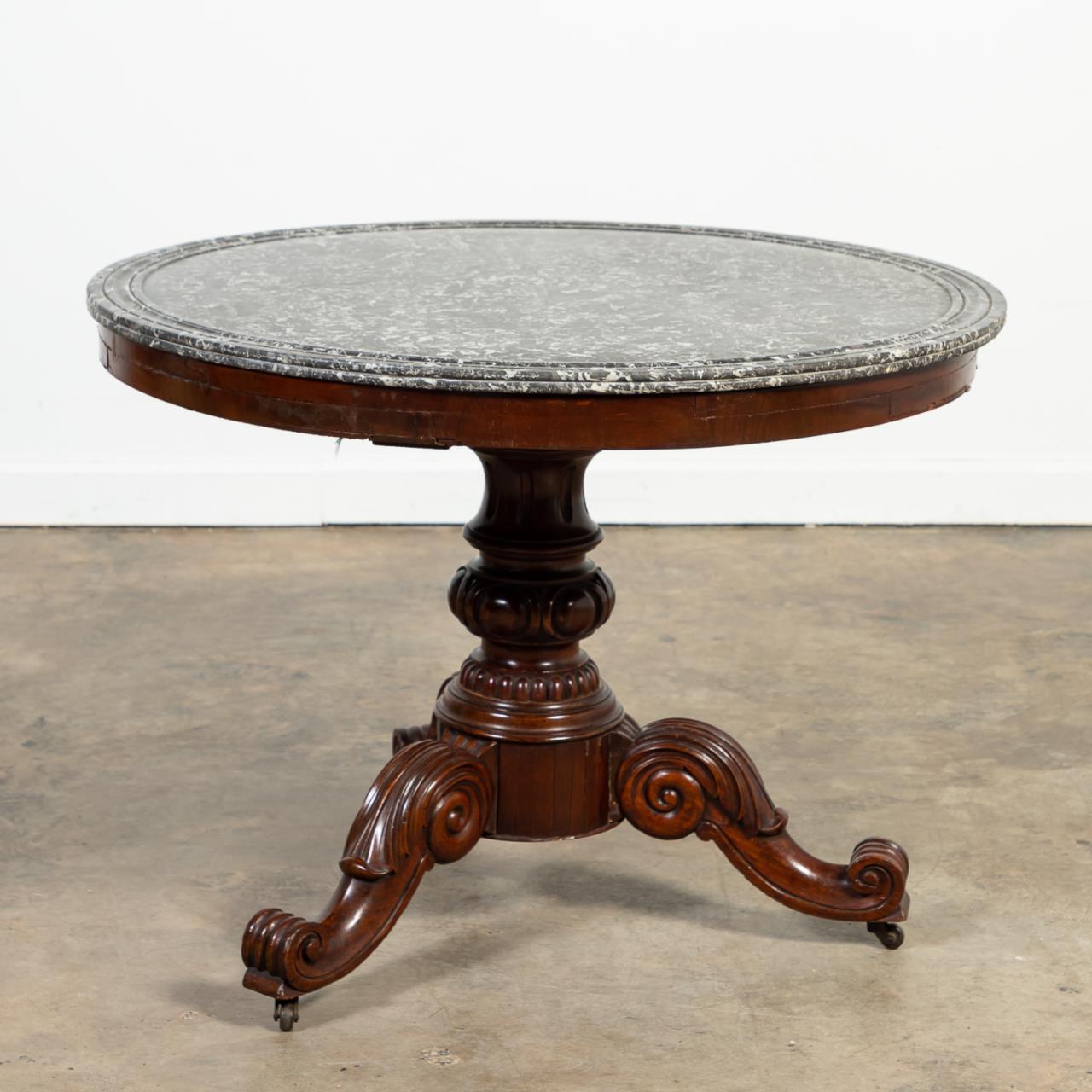 Appraisal: TH C LOUIS PHILIPPE MARBLE TOP CENTER TABLE Continental likely