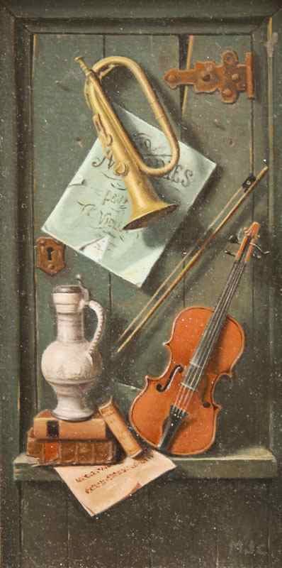 Appraisal: CASTRO Mario American - Tromp L'oeil with Musical Instruments After