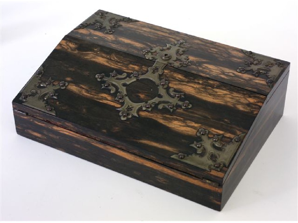 Appraisal: VICTORIAN COROMANDEL WRITING BOX with white metal mounts in Gothic