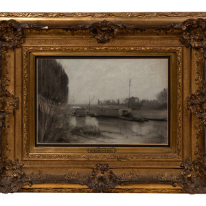 Appraisal: Stanislas-Victor-Edouard L pine French - Canal De La Villette charcoal