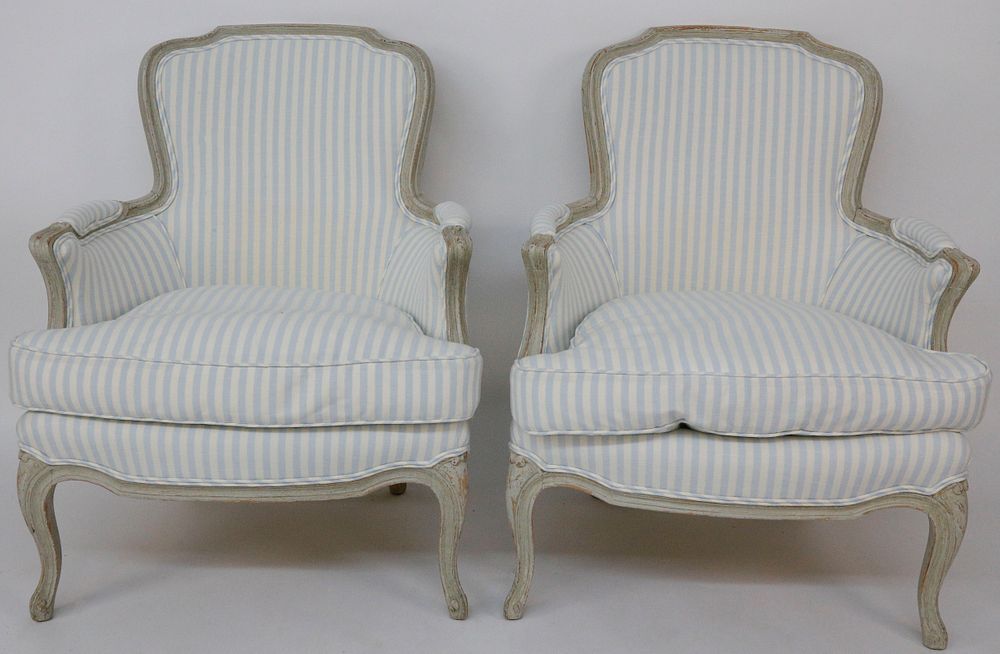 Appraisal: Pair of Louis XV Upholstered Fauteuils th Century Pair of