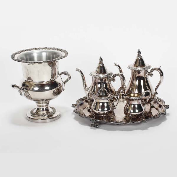 Appraisal: Wallace silver plated pc tea set on tray with champagne