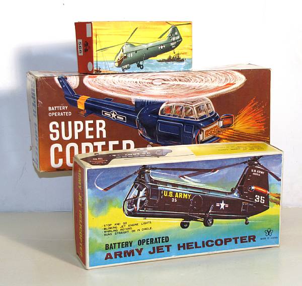 Appraisal: Boxed helicopters Lot comprises Japanese and German boxed lithographed examples