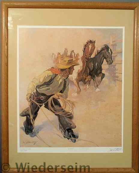 Appraisal: Framed and matted print The Roundup by Harold Winfield Scott