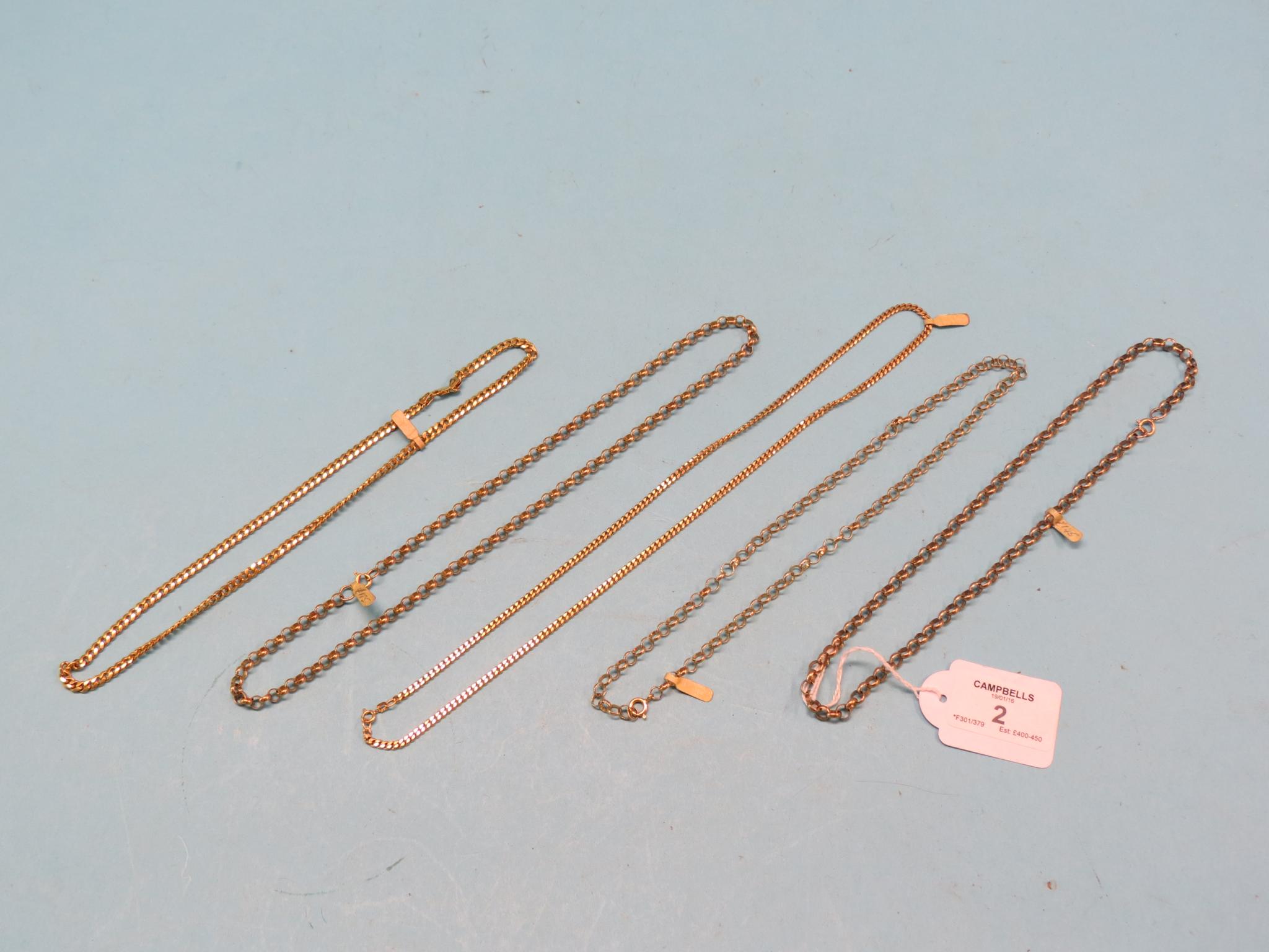 Appraisal: Five various ct gold neck chains grams total